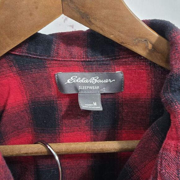 Eddie Bauer Pajamas Womens Medium Buffalo Plaid Red PJ Set Flannel Holiday - Picture 3 of 16